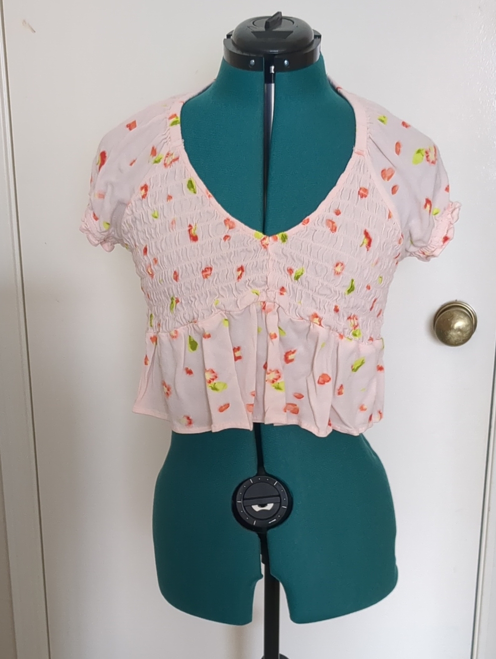 Light Pink Smocked Floral Peplum Crop Top feminine
